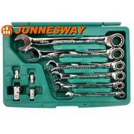 Maul- Ratschenschlüssel Satz Maulschlüssel 10-tlg 72 Zähne mit Adapter Ringschlüssel Gabelschlüssel Ringratschen - w45110s.jpeg